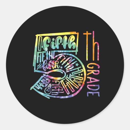 Sticker Rond Équipe de typographie de 5e année Enseignant de 5e (Devant)