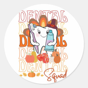 Sticker Rond Équipe dentaire de Thanksgiving Festive Dental Tea
