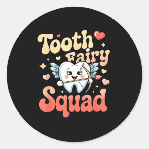 Sticker Rond Équipe Fée des Dents Mignon Cud Dent Rétro Humour