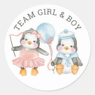 Sticker Rond Équipe fille & garçon. Le double genre révèle. Jeu