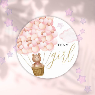 Sticker Rond Équipe Fille Ours en Peluche Rose Révélation du Se