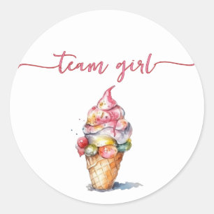 Sticker Rond Équipe Fille Révélation du Sexe du Bébé Vote Glace