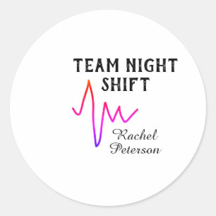 Sticker Rond Équipe infirmière de nuit docteur médical nom cœur