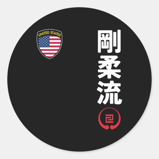 Sticker Rond Équipe Karate Goju Ryu Usa Drapeau Kanji Marti jap (Devant)