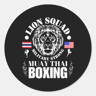 Sticker Rond Équipe Lion Thaïlande Kickboxing Muay Thai Mma Ent