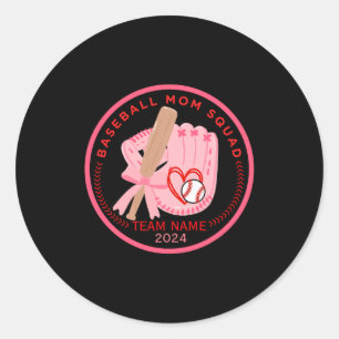 Sticker Rond Équipe personnalisée de maman de baseball Nom de l