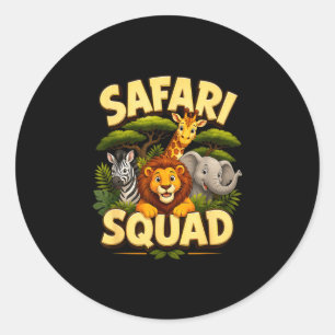 Sticker Rond Équipe safari mignon zoo animaux de la jungle équi