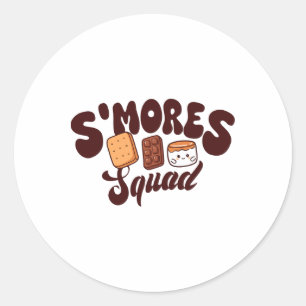 Sticker Rond Équipe S'mores Camping Feu de camp Chocolat Guimau