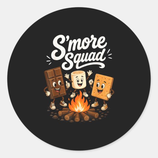Sticker Rond Équipe S'mores drôle de feu de camp de guimauve (Devant)