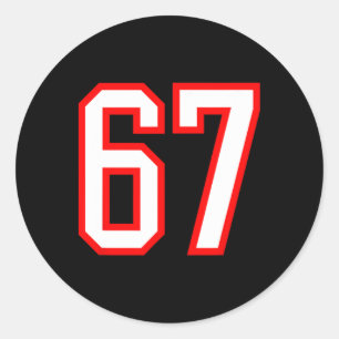 Sticker Rond Équipe sportive Numéro #67 Blanc Rouge Varsity Num