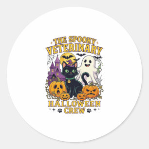 Sticker Rond Équipe vétérinaire effrayante Halloween Chat noir 
