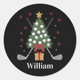 Sticker Rond Équipement de golf personnalisé avec nom Noël