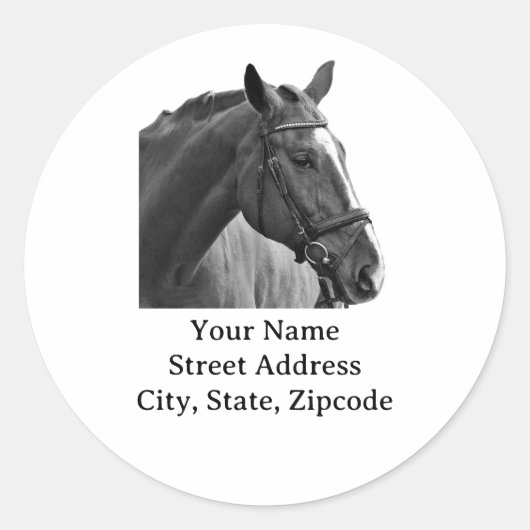 Sticker Rond Équitation en noir et blanc (Devant)