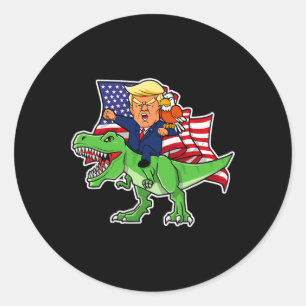 Sticker Rond équitation Un Dinosaur Trex Funny Merica Patriotiq