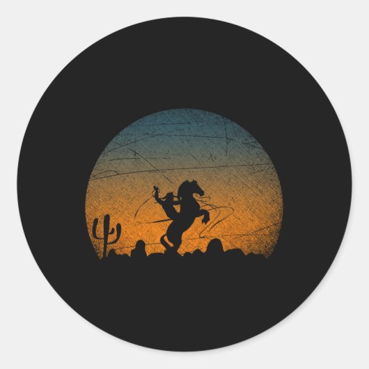 Sticker Rond Équitation Yeehaw Bull Riding Howdy Sunset C (Devant)
