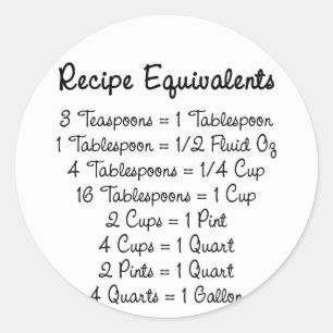 Sticker Rond Équivalents de recettes Aide de cuisine