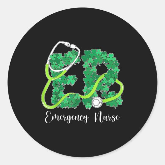 Sticker Rond Er Emergency Nurse Stethoscope St. Patrick's Day S (Devant)