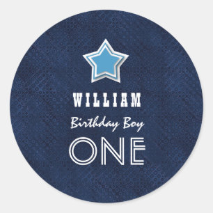 Sticker Rond ęr Garçon d'anniversaire une étoile blanche D05