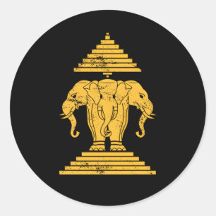 Sticker Rond Erawan Sabaidi Salutation 3 Headed Elephant Kingdo