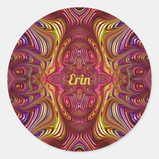 Sticker Rond ERIN ~ Conception fractale multicolore ~ (Devant)