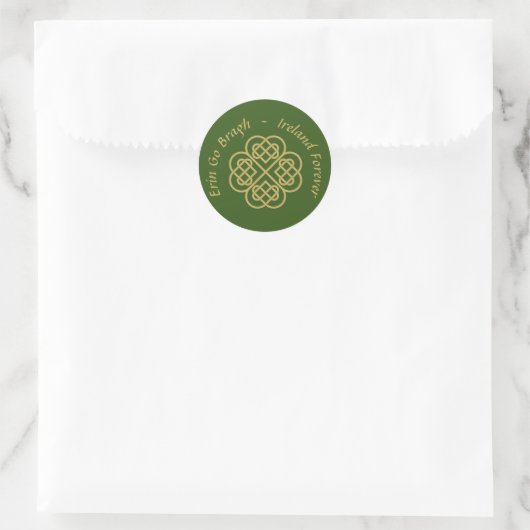 Sticker Rond Erin Go Bragh Gold Celtic Shamrock (Sac)