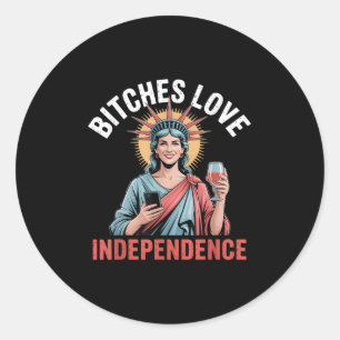 Sticker Rond Es Love Independence _ 4 juillet Drôle Pour Les Fe