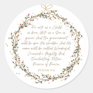 Sticker Rond Ésaïe 9:6 verset de Noël de la Bible
