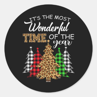 Sticker Rond Escadron de Noël Leopard Plaid Xmas Tree Family Ma