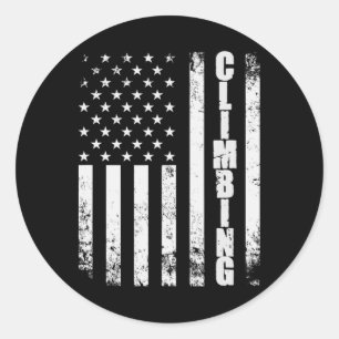 Sticker Rond Escalade Drapeau États-Unis Montagne Alpi Grimpeur