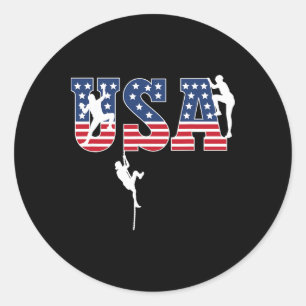 Sticker Rond Escalade Sportive Drapeau Usa Fier Américain Patri