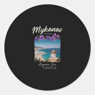 Sticker Rond Escapade à Mykonos en Grèce Style d'île de la mer