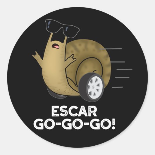 Sticker Rond Escar-go-go-go Funny French Snail Pun Dark BG (Devant)