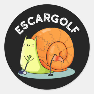 Sticker Rond Escar-golf Funny Escargot Snail Pun Dark BG