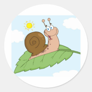 Sticker Rond Escargot superbe de sourire sur sa feuille