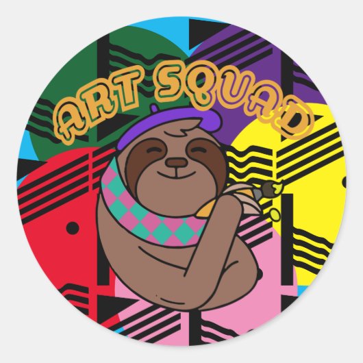 Sticker Rond Escouade d'art de Sloth Artist (Devant)