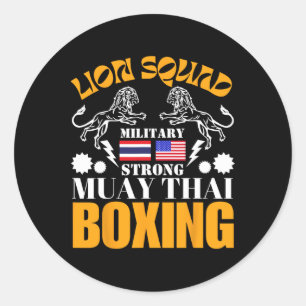 Sticker Rond Escouade Lion Thaïlande Kickboxing Muay Thai Mma E