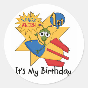 Sticker Rond Espace Alien 1er Anniversaire Tshirts et cadeaux
