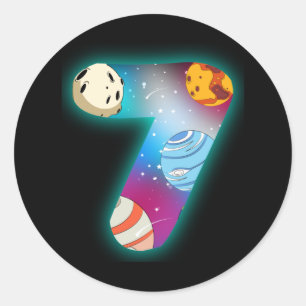 Sticker Rond ESPACE ANNIVERSAIRE 7 7e anniversaire garçon 7 ans