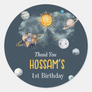 Sticker Rond Espace Extérieur Anniversaire Galaxie Soleil Lune 