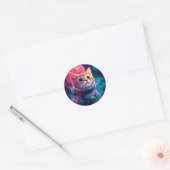 Sticker Rond Espace rose astronaute (Enveloppe)