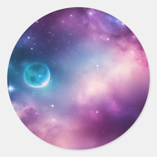 Sticker Rond Espace Vibrant Galaxie Bleue Et Violette (Devant)