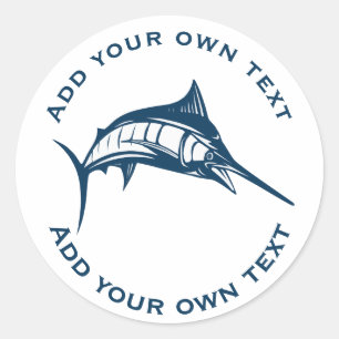 Sticker Rond Espadon Bleu Texte Personnalisé