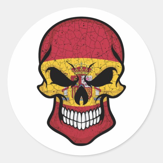 Sticker Rond Espagne Drapeau crâne souriant (Devant)