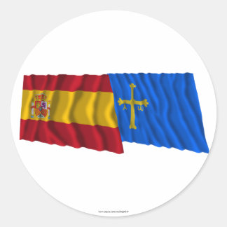 Sticker Rond Espagne et Asturies agitant des drapeaux