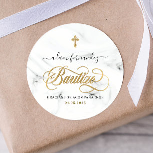 Sticker Rond Espagnol De Bautizo Gracias Gold