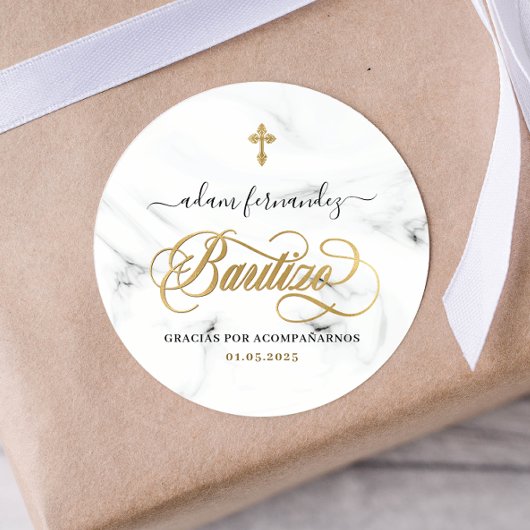 Sticker Rond Espagnol De Bautizo Gracias Gold