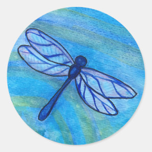 Sticker Rond Espérance Bleu Dragonfly Spirit Aquarelle