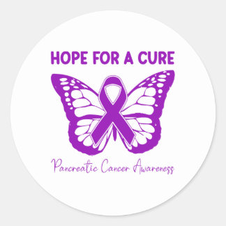 Sticker Rond Espoir de guérison Papillon violet Cancer du pancr