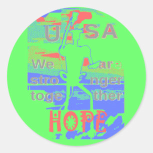 Sticker Rond Espoir USA : Art Néon Citron & Orange