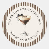 Sticker Rond Espresso Martini Birthday Party Thank You (Devant)